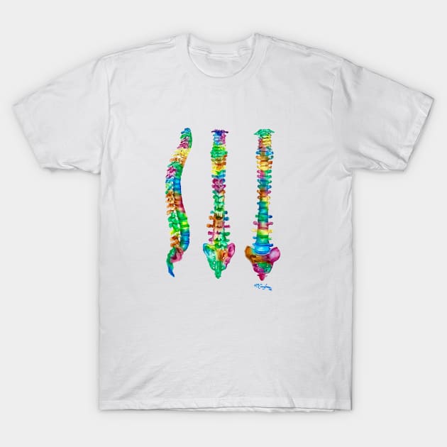 Spine Anatomy 3 Views T-Shirt by CunninghamWatercolors